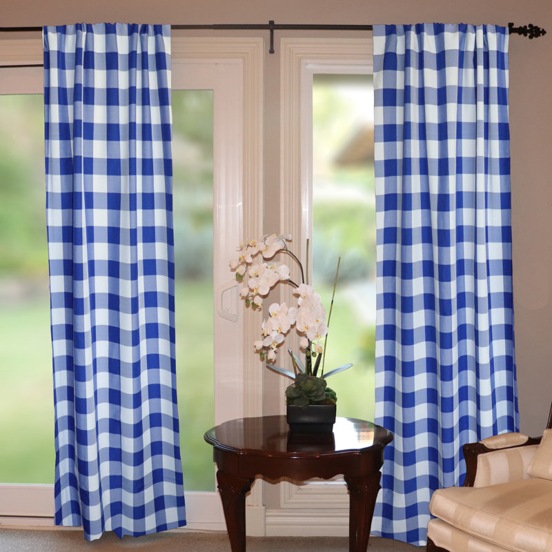 Chestermere Semi Sheer Curtain Single Panel, 56" W x 108" L, Royal Blue/White