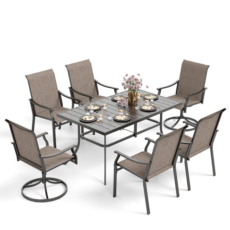 6-Person Rectangle Outdoor Patio Dining Set Heavy Duty Metal Table With Sling Chairs