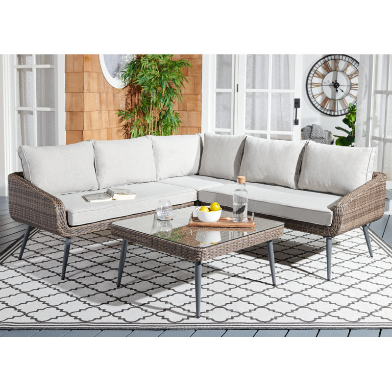 Lucresia 4 - Person Patio Conversation Set with Cushions, Light Grey, Brown