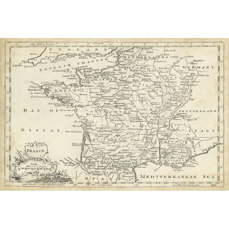 Map Of France by T. Jeffreys - Wrapped Canvas Print, 30cm H x 20cm W x 3.8cm D