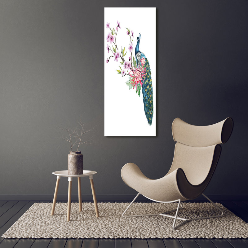 Peacock And Flowers - Wrapped Canvas Print