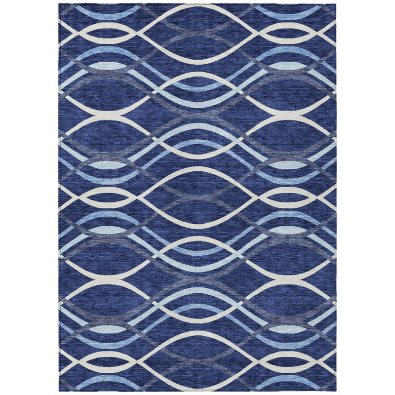 Tapis intérieur lavable abstrait bleu marine et bleu denim HomeRoots 5 pi x 8 pi