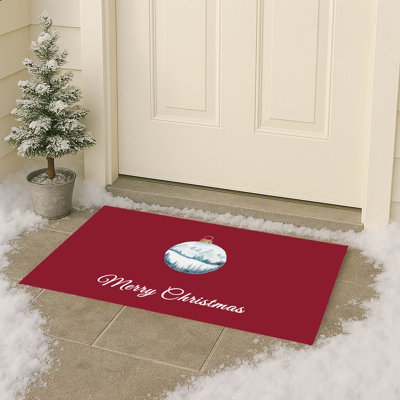 Merry Christmas Ornament Snowy Mountains Outdoor Door Mat