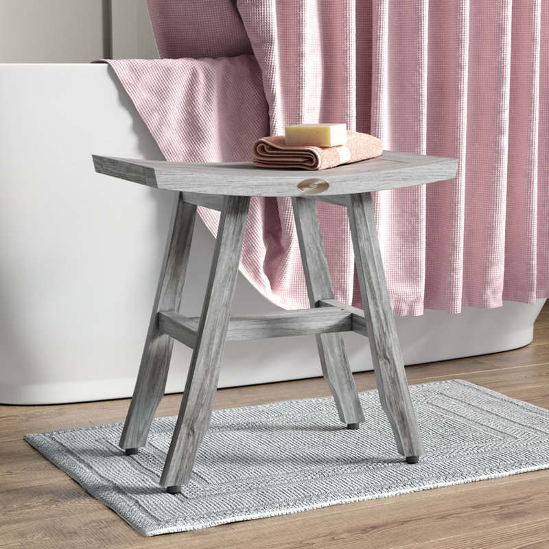 Banc de douche en bois massif Damietta, H 18 po x l 12 po x P 18 po, Gris
