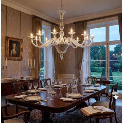 12-Light Chrome Chandelier With Clear Glass Accents