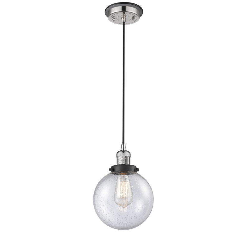 Luminaire sphère suspendu 1 lumières simple Starrett, Nickel poli et décorations noir mat, Blanc mat