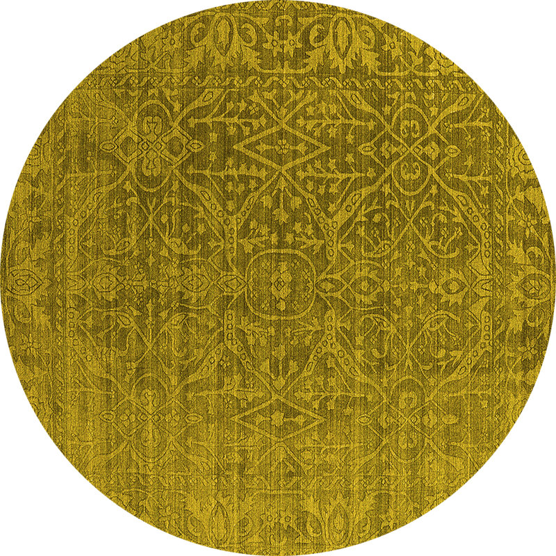 Tapis rond en laine / polyester oriental jaune tissé à la machine 3 pi