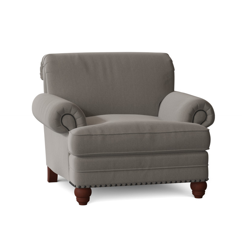 Fauteuil Ballester, Laiton foncé, Peyton en sergé performance gris, Pécan