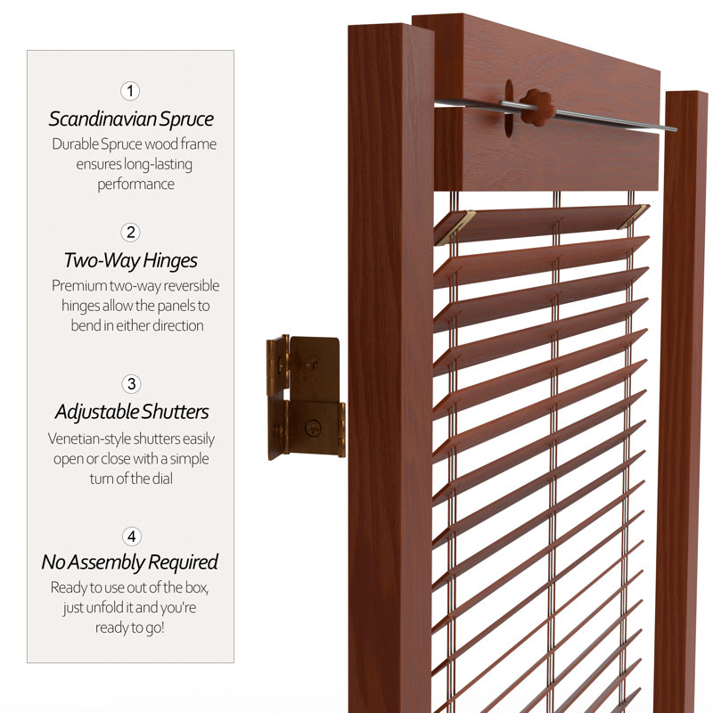 6 Ft. Tall Adjustable Shutter Room Divider White 3 Panel, 3, Walnut