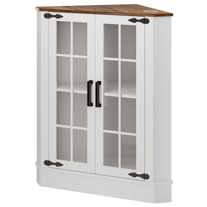 Buffet décoratif de coin 2 lumières Buckhurst, Blanc / brun