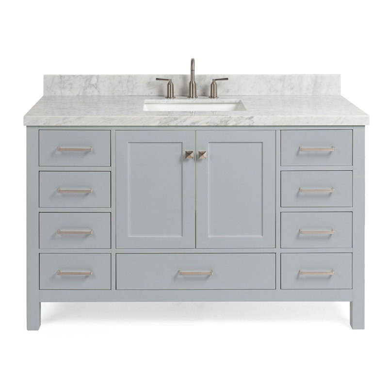 Cambridge 55'' Single Bathroom Vanity with Top, Gray / Brushed Nickel
