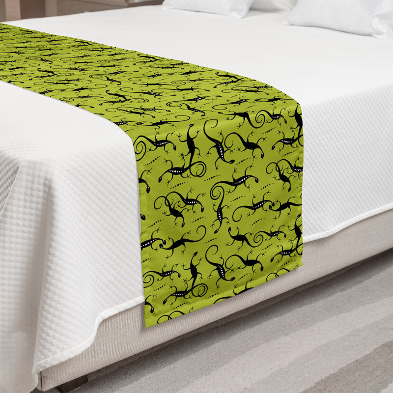 Chemin de lit Ambesonne Lizards Reptiles élancés vert pomme et gris anthracite, Très grand