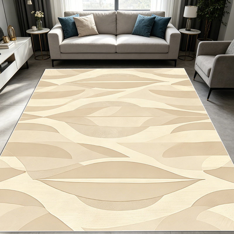 1PC Neutral Beige Geometric Abstract Wave Trellis Pattern area rugs for Living Room, Soft and Comfortable, Suitable for all seasons, easy-to-maintain, machine washable Indoor floor mat, Under Table Farmhouse suitable for dining table, bedroom,