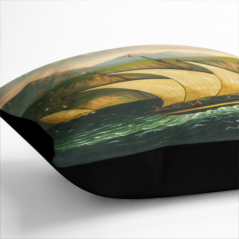Felucca Off Gibraltar Square Throw Cushion, 40cm H x 40cm W x 15cm D, Black