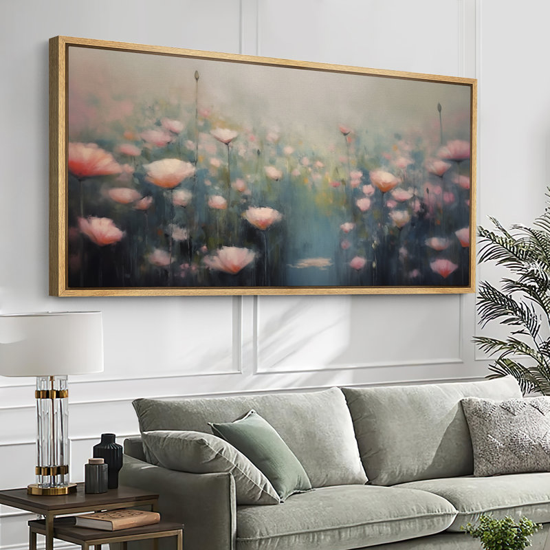 Œuvre de coquelicot rose, art mural floral rustique moderne, impression numérique sur toile giclée, H 30 po x l 60 po