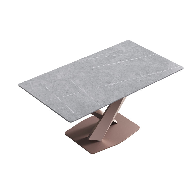 Sintered Stone Dining Table, 29.53” H x 63" W x 35.4" D, Gray, Antique Pink