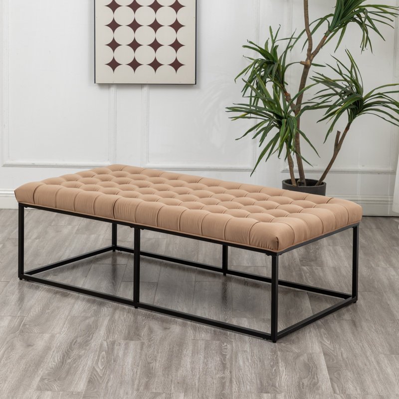 Banc repose-pieds rectangulaire capitonné de 56 po avec base en métal robuste, mobilier d'appoint rembourré pour le salon