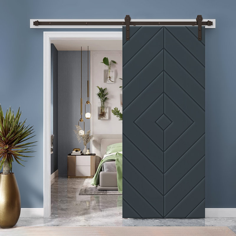 Porte de grange en bois et métal avec quincaillerie d'installation, 24 po x 80 po, gris