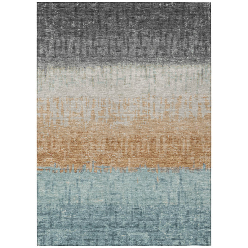 Machine Washable Indoor/Outdoor Chantille ACN2752 Striped Rug, Graphite, 8' x 10'