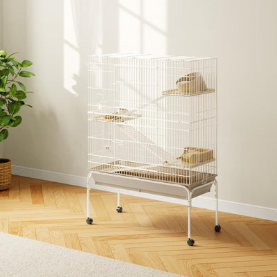 Ferret Cage, 47" h Large Critter Nation Cage with 3 Removable Ramps, Food Bowl, Water Bottle, Metal Small Animal Cages on Wheels for Chinchillas, Guinea Pigs, Rabbit, Sugar Glider
