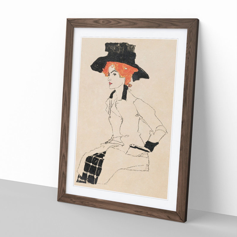 Portrait of a Woman Vol.2 by Egon Schiele - Picture Frame Painting, 48cm H x 36cm W x 2cm D, Walnut Framed