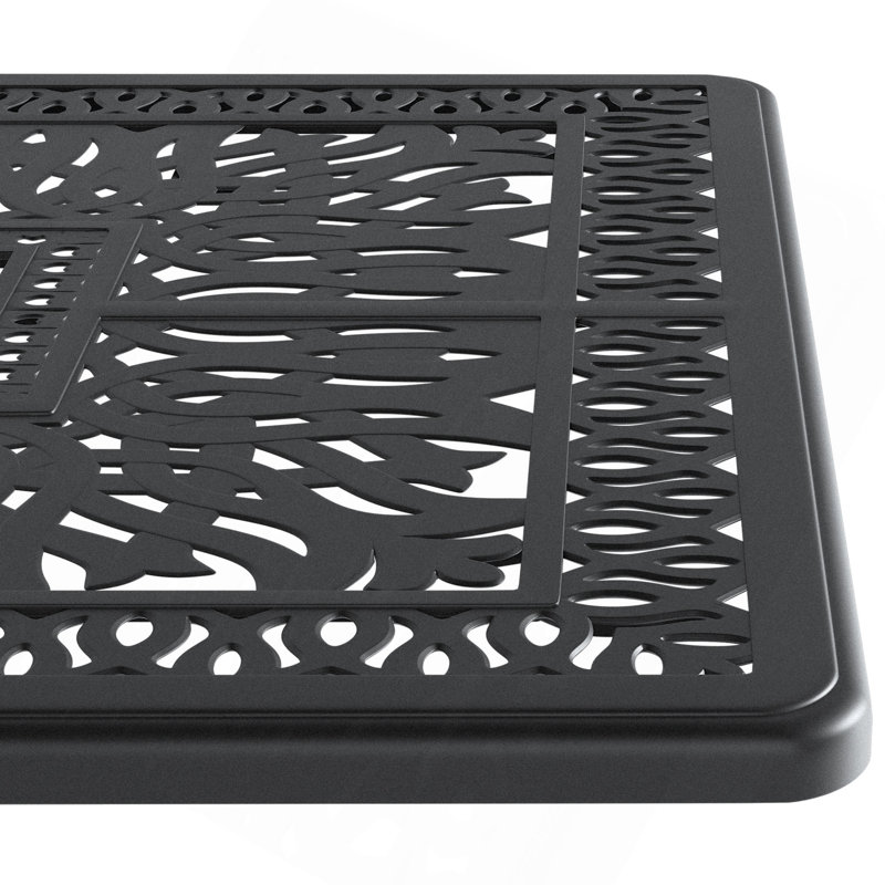 Table de salle à manger en fonte d'aluminium avec cadre noir et trou pour parasol