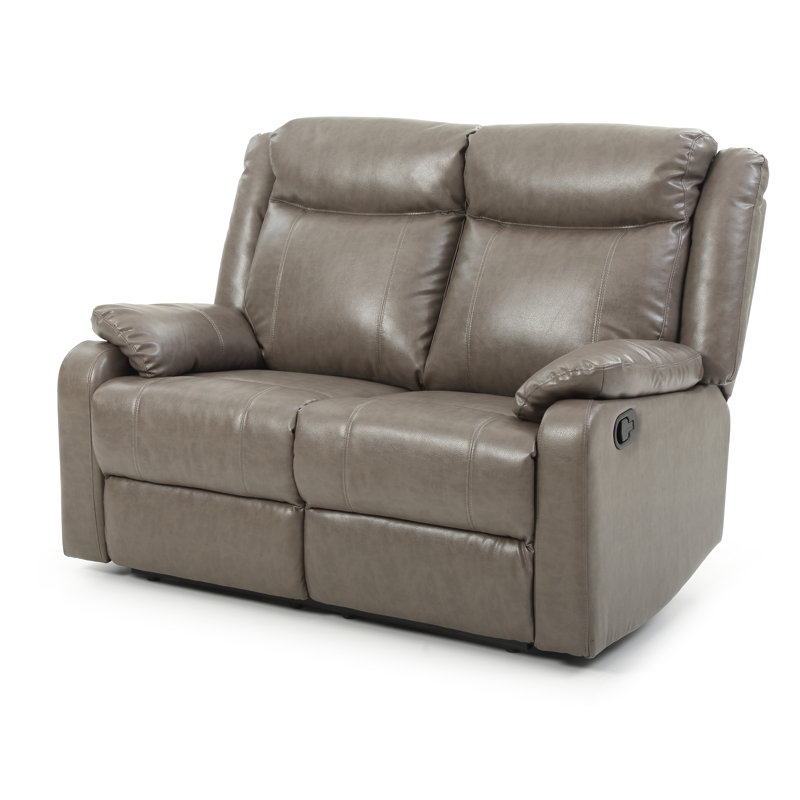 Delroy Recline Loveseat Set With Padded Arms And Faux Leather, Gray