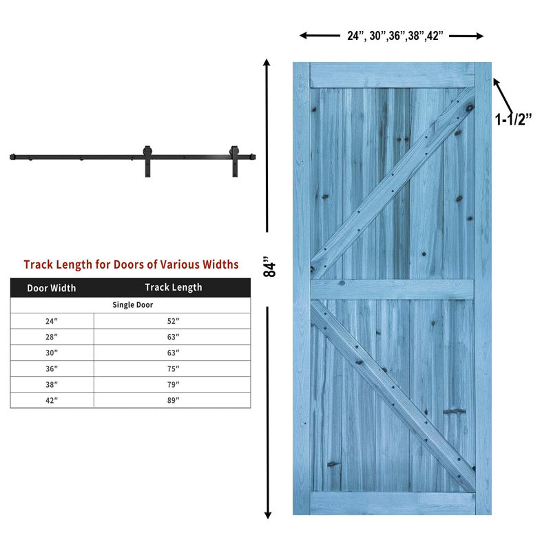 Pine Wood Sliding Barn Door With Installation Hardware Kit 36Inx84in Navy, 24" x 84"