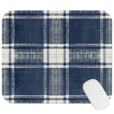 Abstract Navy Blue Plaid Pattern III Modern Gaming Cute Office Laptop Desk Pad Gift Mat Square Rectangle Non-Slip Mousepad