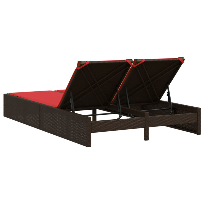 Double chaise longue de patio, Rouge, Brun