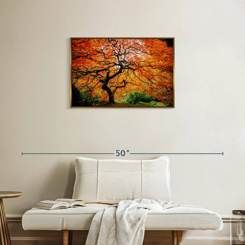 Automne érable japonais, Cadre flottant doré, 31 po x 21 po