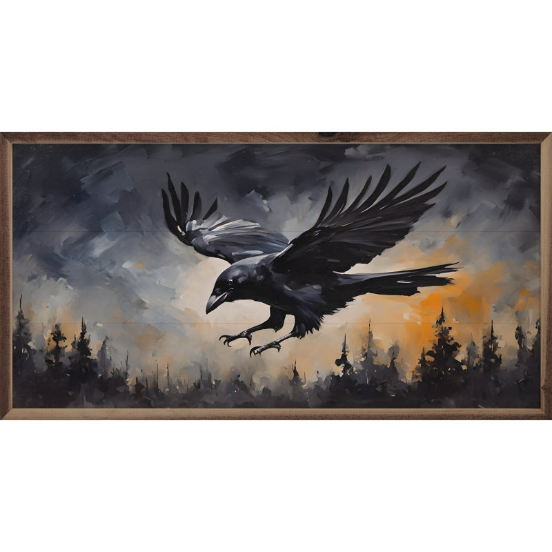 «Black Flying Crow» sur bois, H 12 po x l 24 po x P 1,41 po