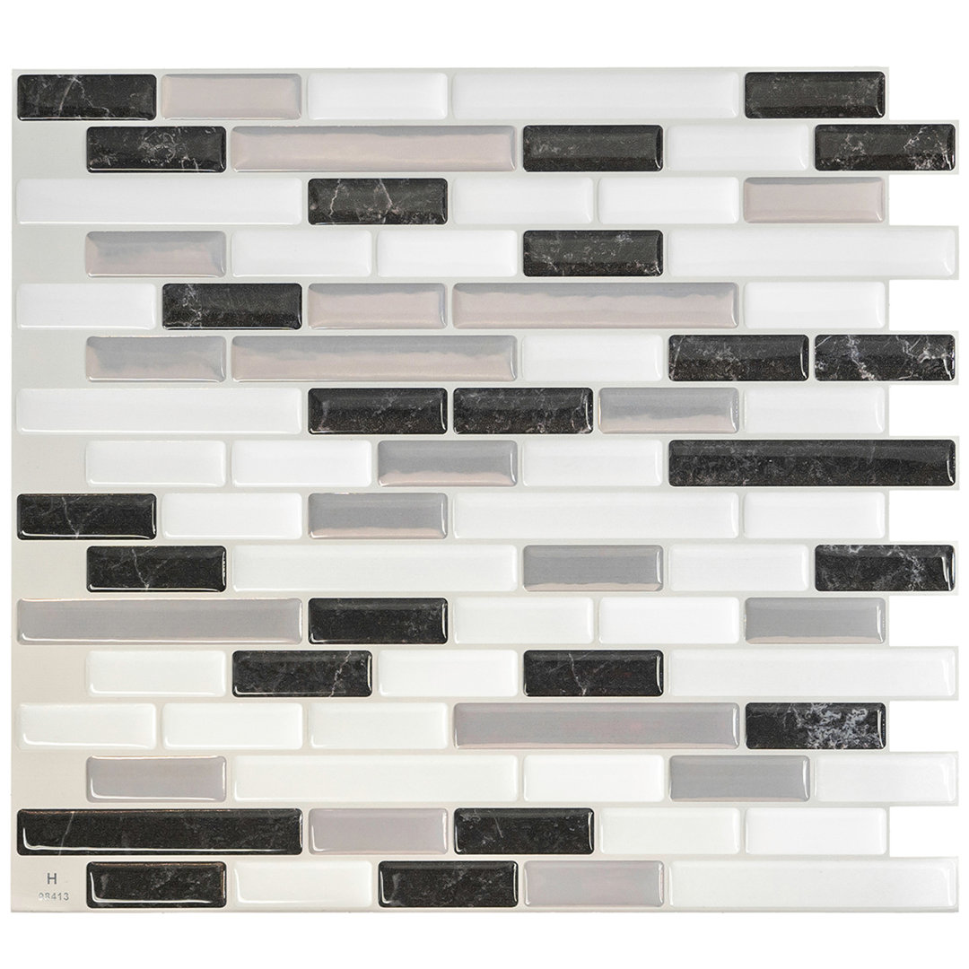 Peel and Stick Gel Backsplash Tile Muretto 10'' x 9'' (Set of 4) (Set of 4) Smart Tiles Color: Charcoal Marble/ Crystal White/Medium Gray