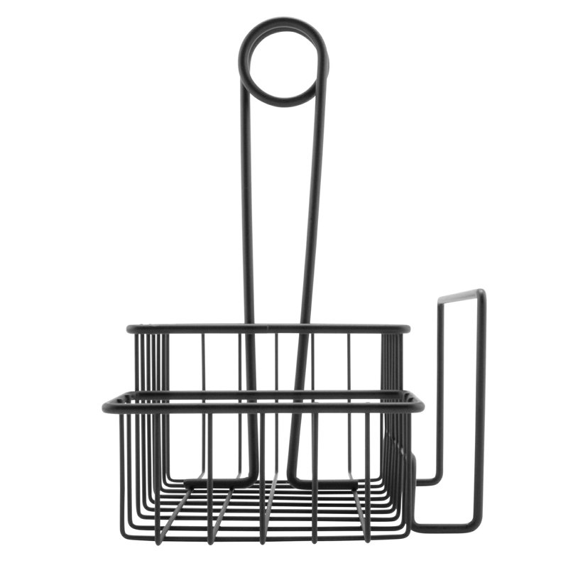 Support à condiments en métal à 3 compartiments avec porte-affiche, 8 po x 4,5 po, noir