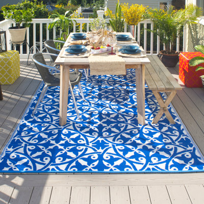 Outdoor Rug Plastic Straw Rug Waterproof Patio Ditya Dark Blue