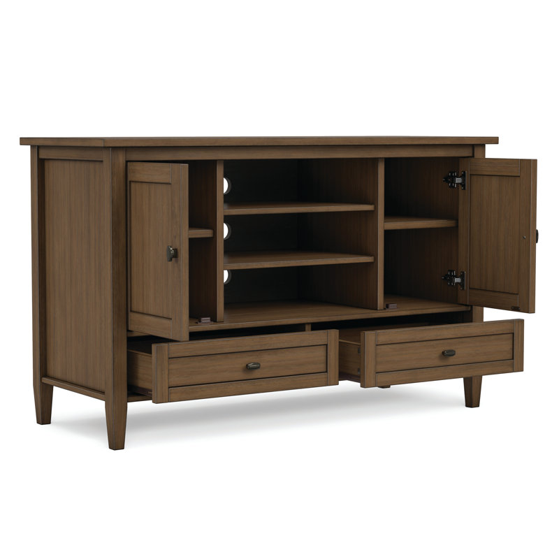 Warm Shaker 47"W Solid Wood Transitional Tall TV Stand for TVs up to 50" with 2 Cabinets, 2 Drawers, and Adjustable Shelves