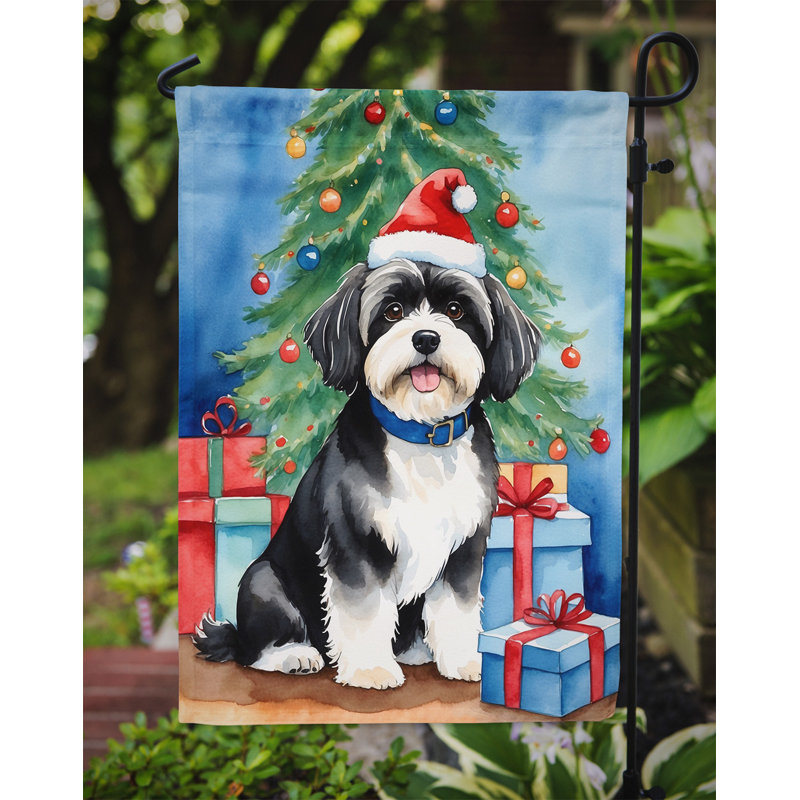 Drapeau de Noël renne de jardin, Bichon havanais
