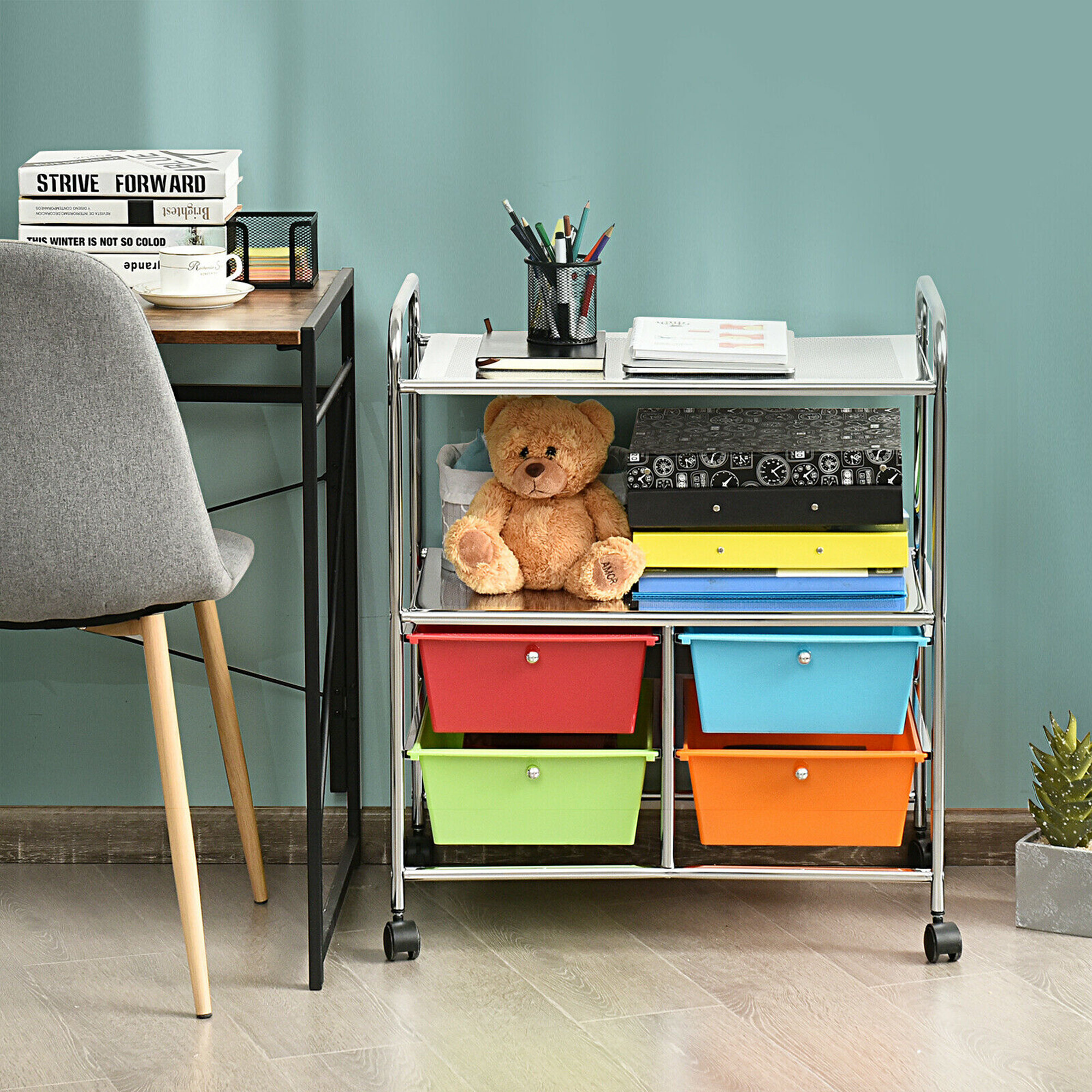 Rebrilliant 4 Drawers Rolling Storage Cart Metal Rack Shelf Home Office ...