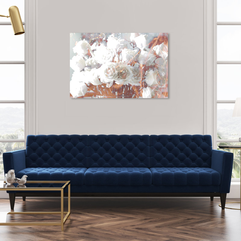 Floral Botanical Rose Gold Feast - Impression sur toile tendue, H 30 po x l 45 po x 1,5 po, Toile tendue