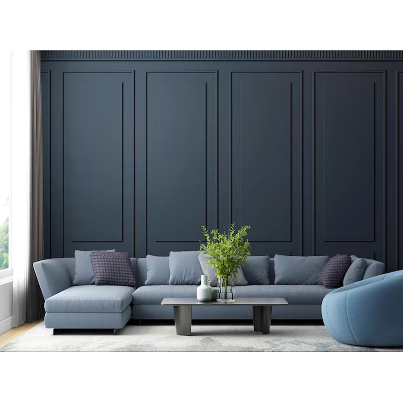 Deep Navy Classic Panel Wall Mural – Modern Wainscoting Interior Design, 160" L x 108" W