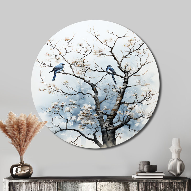 Arbre ombré monochrome dansant II - art floral rond en métal, H 16 po x l 16 po