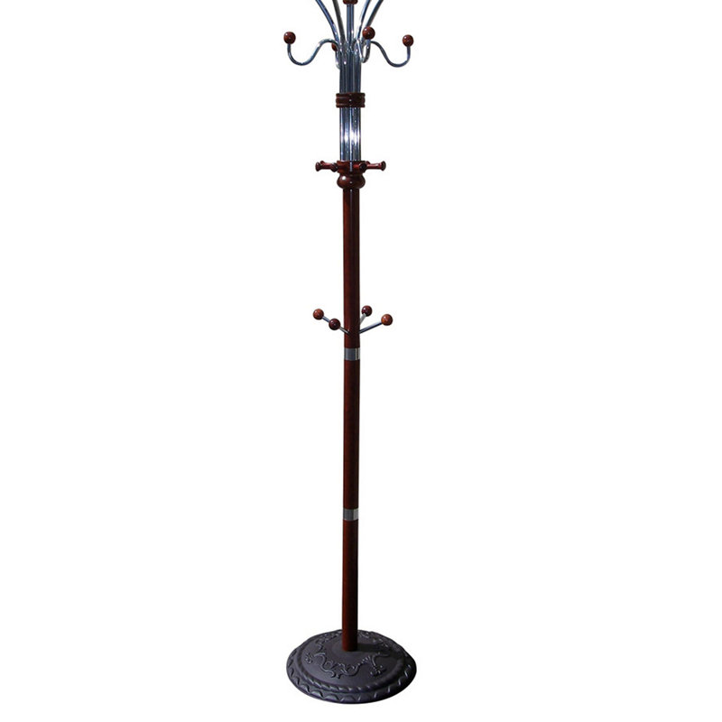 73" Tall Chrome And Wood Coat Rack, Cherry