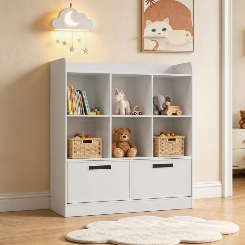 8 Cube Kids Bookshelf With Fabric Drawers, 3-tier Wooden Open Shelf Bookcase, Freestanding Book Shelves, Kids Bookcase Cubby Storage Organizer For Bedroom, Living Room, Office