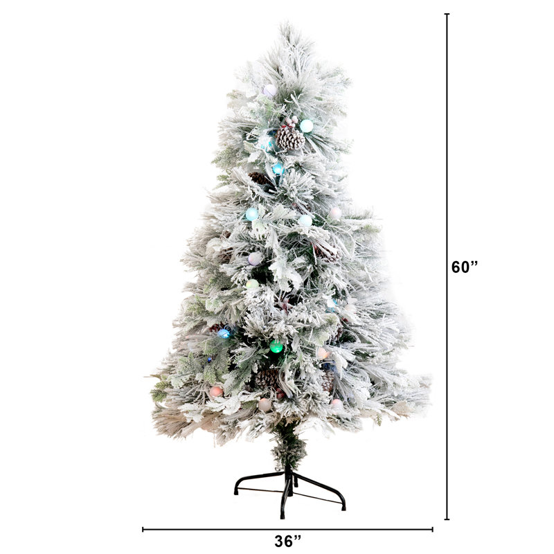 5 pi Arbre de Noël artificiel floconné avec fibre de pin et baies
