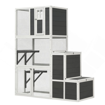Maison pour chat à 3 niveaux en bois pour l'extérieur et l'intérieur convenant à 1 ou 3 chats avec une boîte de repos pour chat avec 4 plateformes et 2 portes