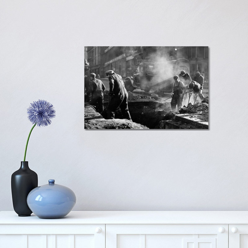1930s Construction Street Workers Digging Ditch Boston Ma USA - Wrapped Canvas Print, 30.48 cm H x 45.72 cm W