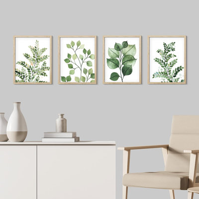 " Green Pastel Forest Fern Leaf " 4 - Pieces
