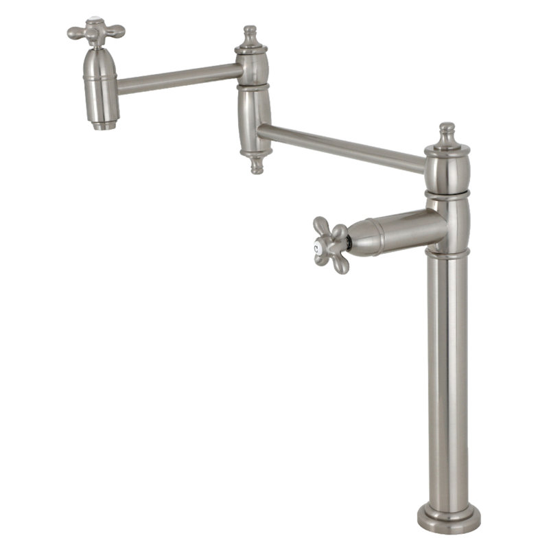 Kingston Brass Restoration Two-Handle 1-Hole Deck Mount Pot Filler Faucet, Brushed Nickel