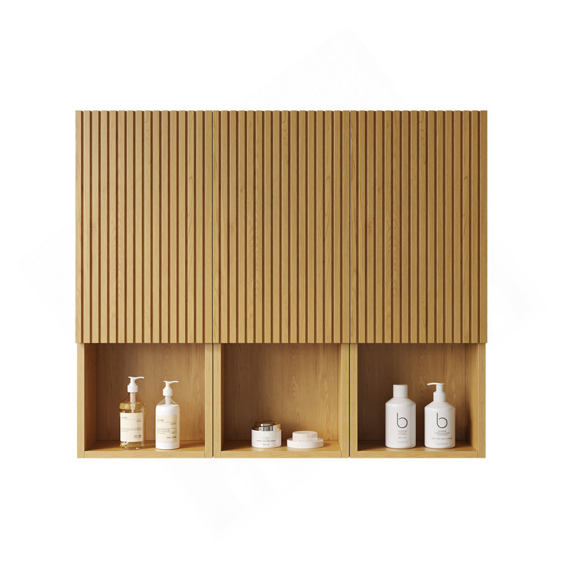 41" Bathroom Wall Mounted Cabinet, Composed Of 3 Cabinets With Doors And Open Compartments, Can Be Used In Combination Or Individually, Suitable For Bathroom, Etc., Corolla Oak Woodgrain Color