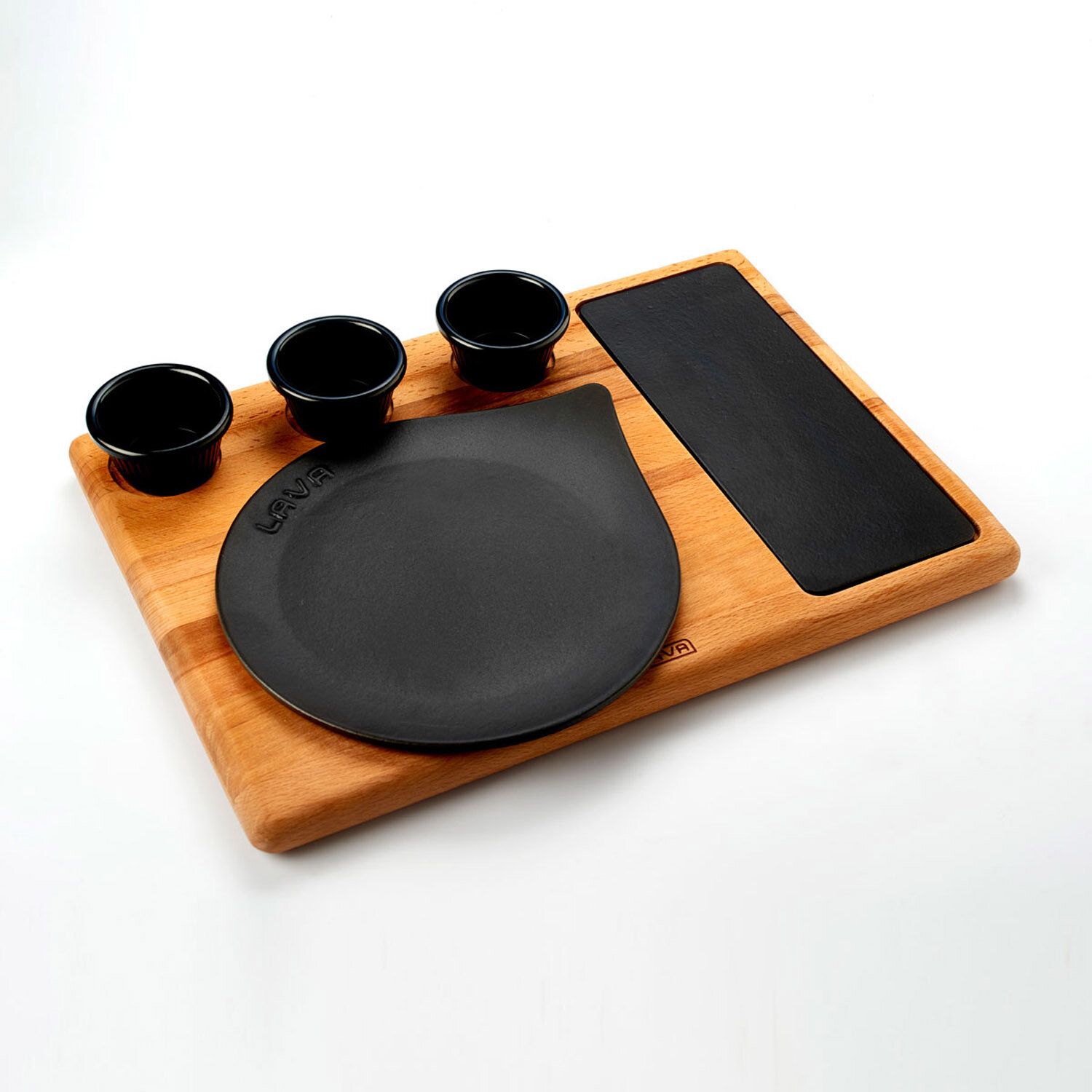 https://assets.wfcdn.com/im/88456691/compr-r85/1829/182951865/lava-cast-iron-8-enameled-drop-shaped-serving-dish-with-beechwood-service-platter-matte-black.jpg